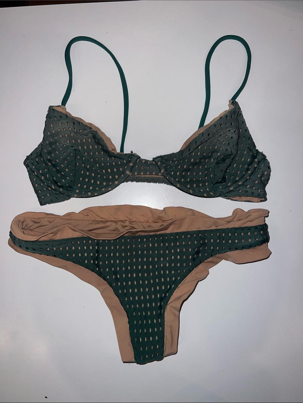 Acacia seaweed Two-Tone Green & Tan Textured Bikini Set